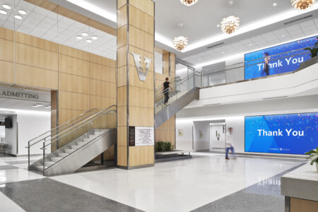 Image of a lobby showing the first and second floors at Vanderbilt University Medical Center MCE