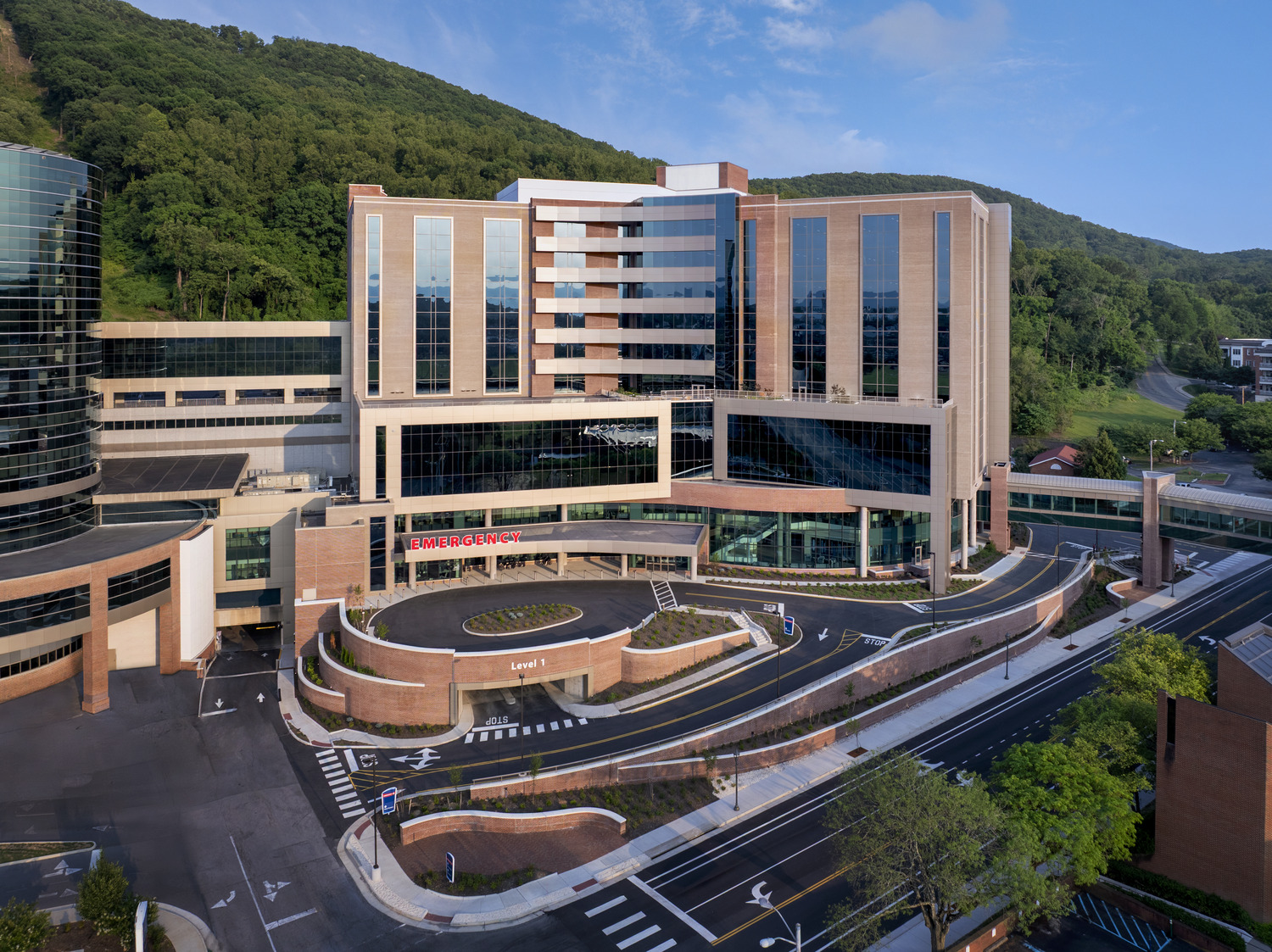 Aerial of hospital and parking deck