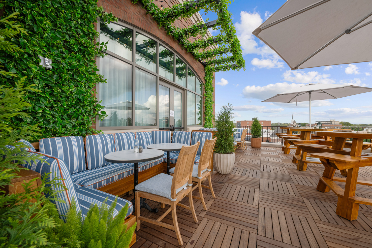 Roof top seating at a booth table