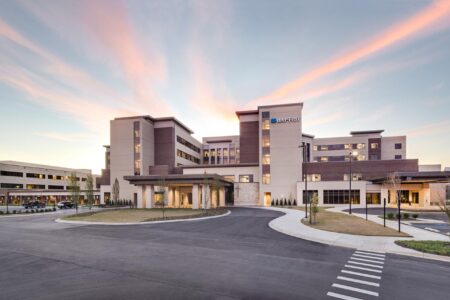 Sun setting over Baptist Memorial Hospital in Oxford