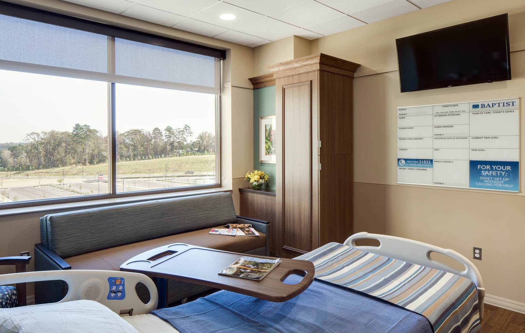 Patient room at Baptist Memorial Hospital in Oxford