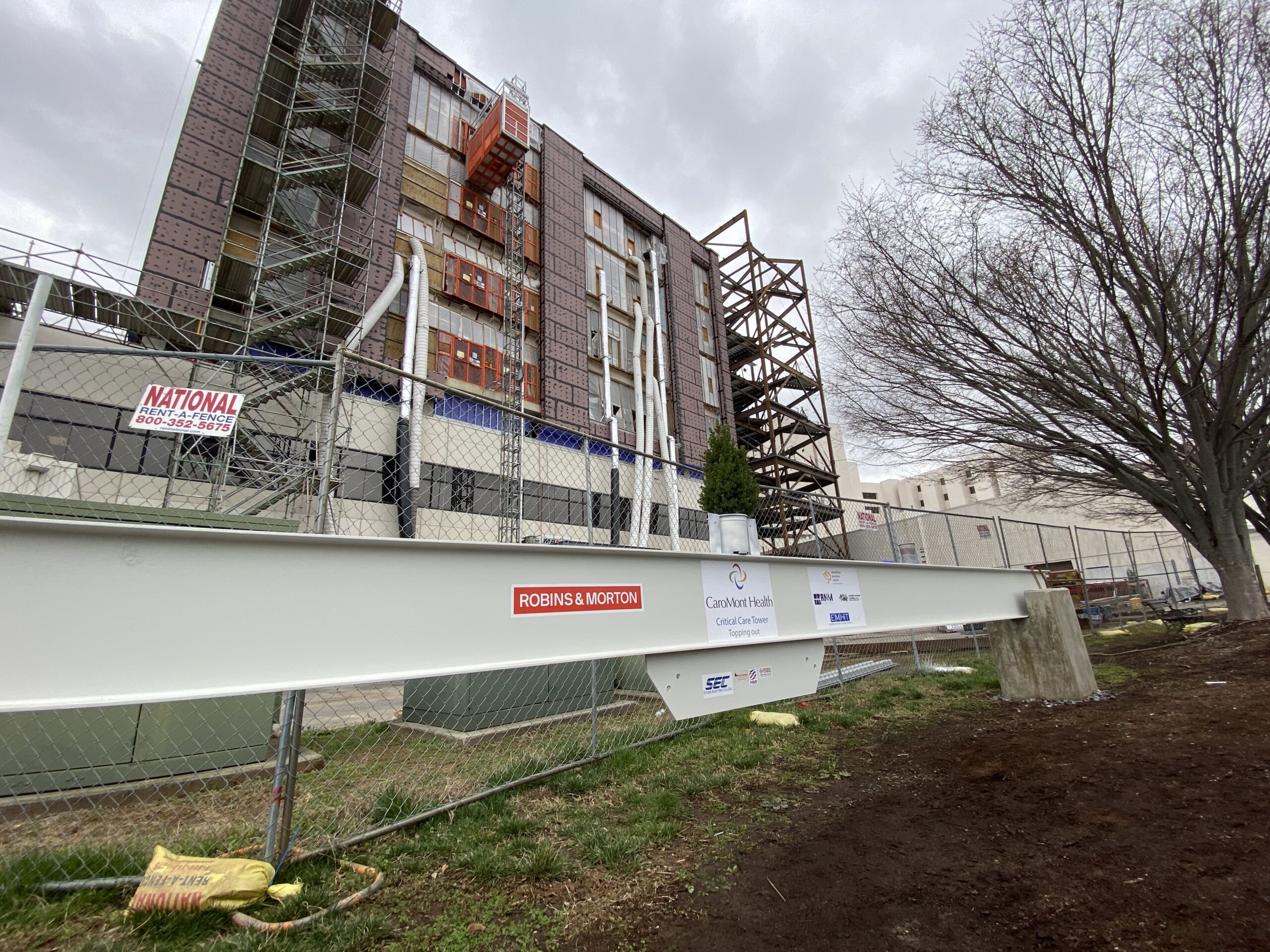 beam in front of an in progress building