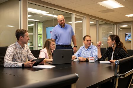 office workers talking