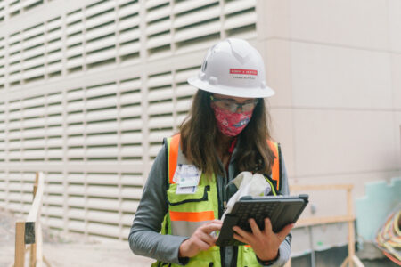 construction worker on an ipad