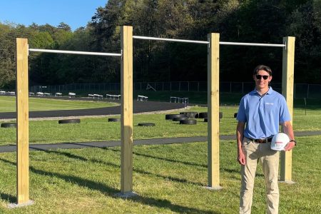 man posting with fitness equipment