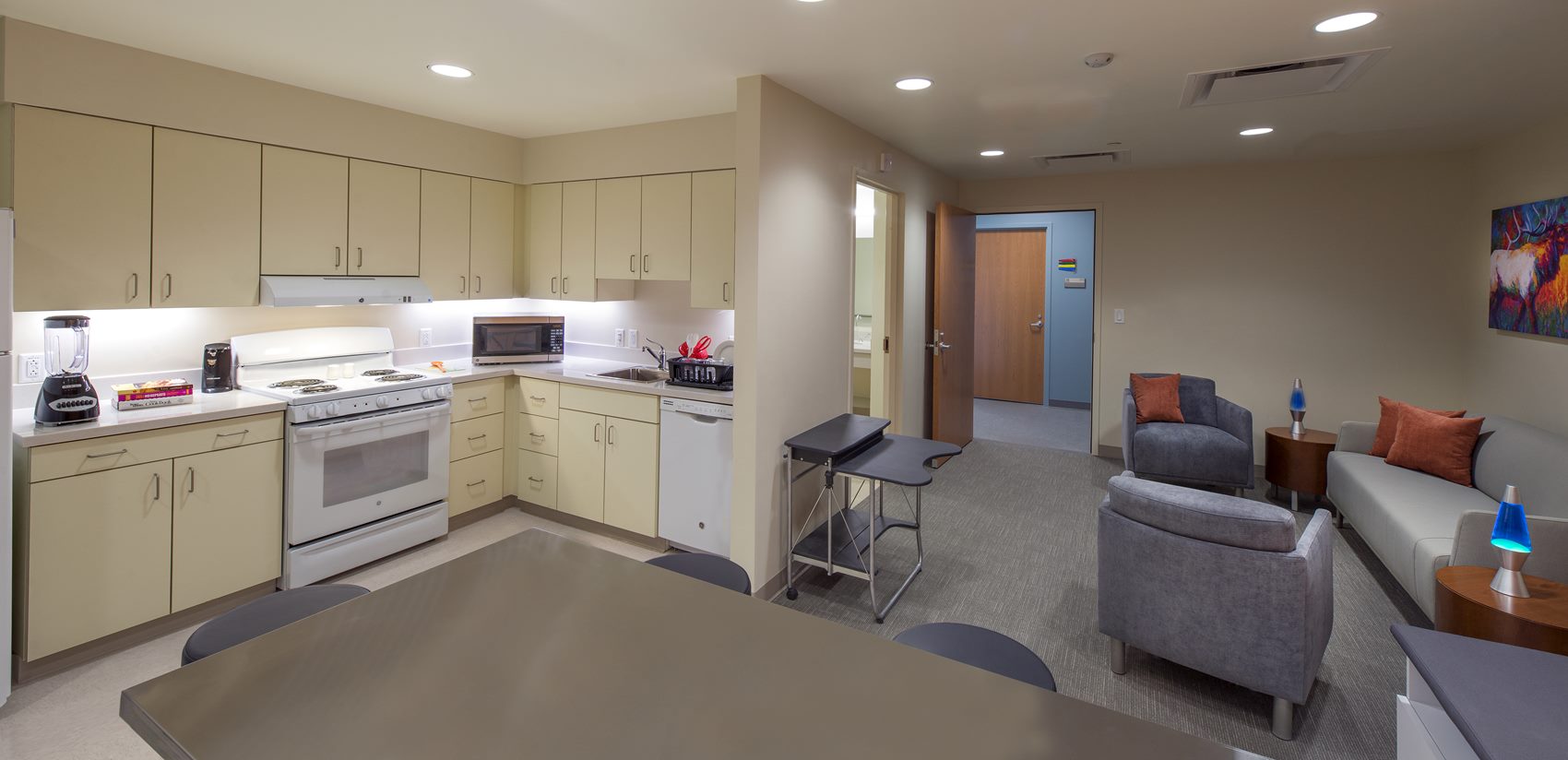 Living skills and kitchen area inside the National Intrepid Center of Excellence facility in Fort Hood