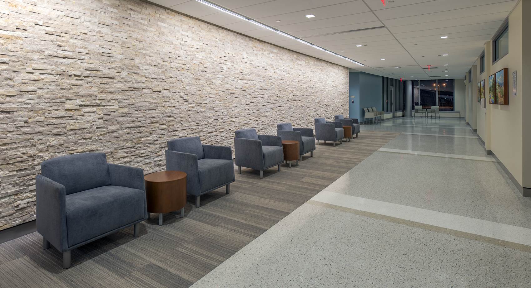 Main corridor inside the National Intrepid Center of Excellence facility in Fort Hood