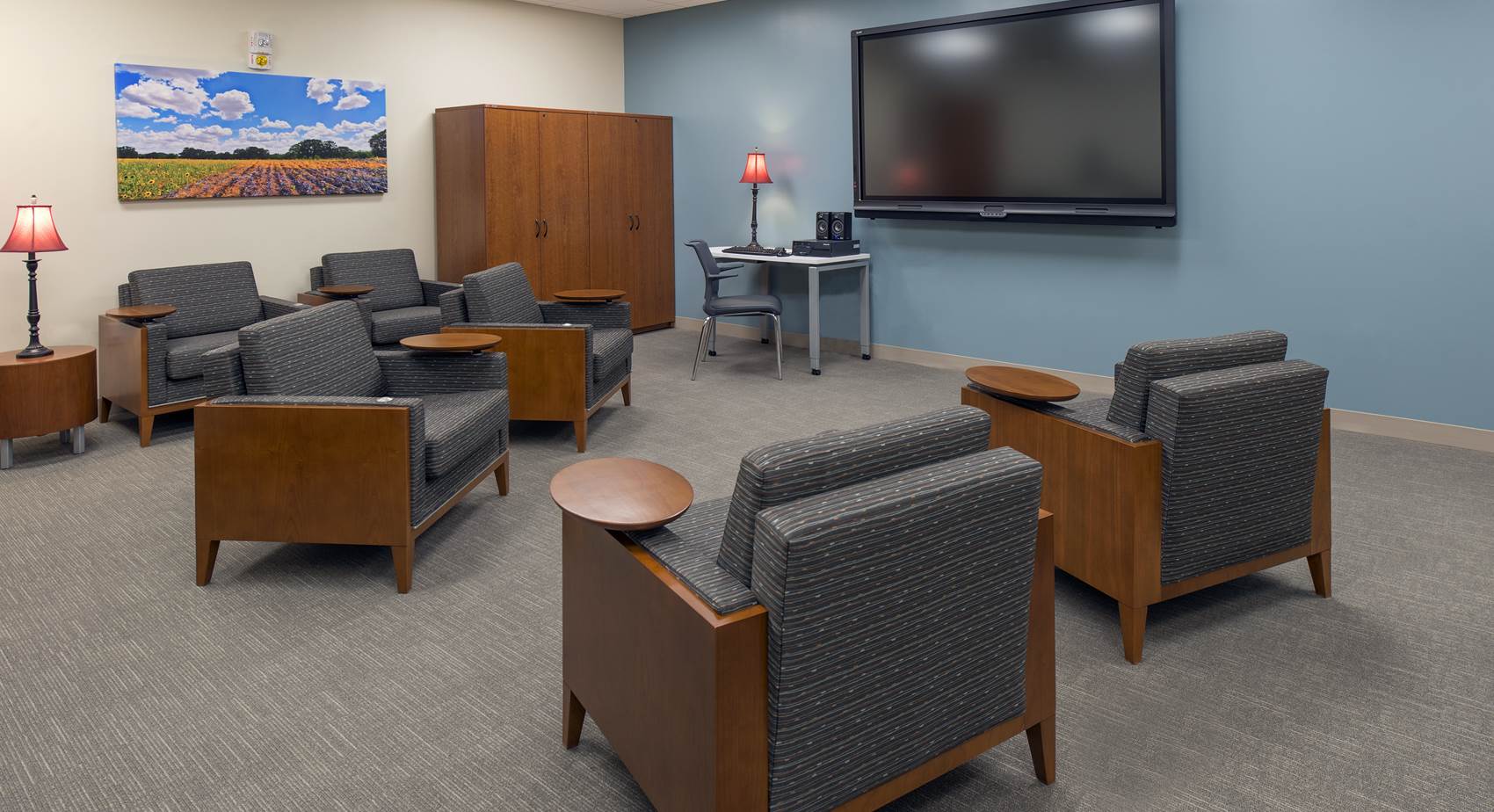 Staff lounge area at the National Intrepid Center of Excellence facility in Fort Hood