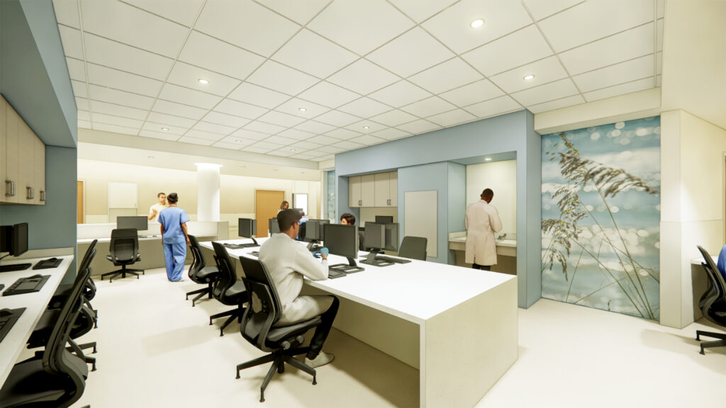 AdventHealth Daytona Beach vertical expansion nurse station rendering