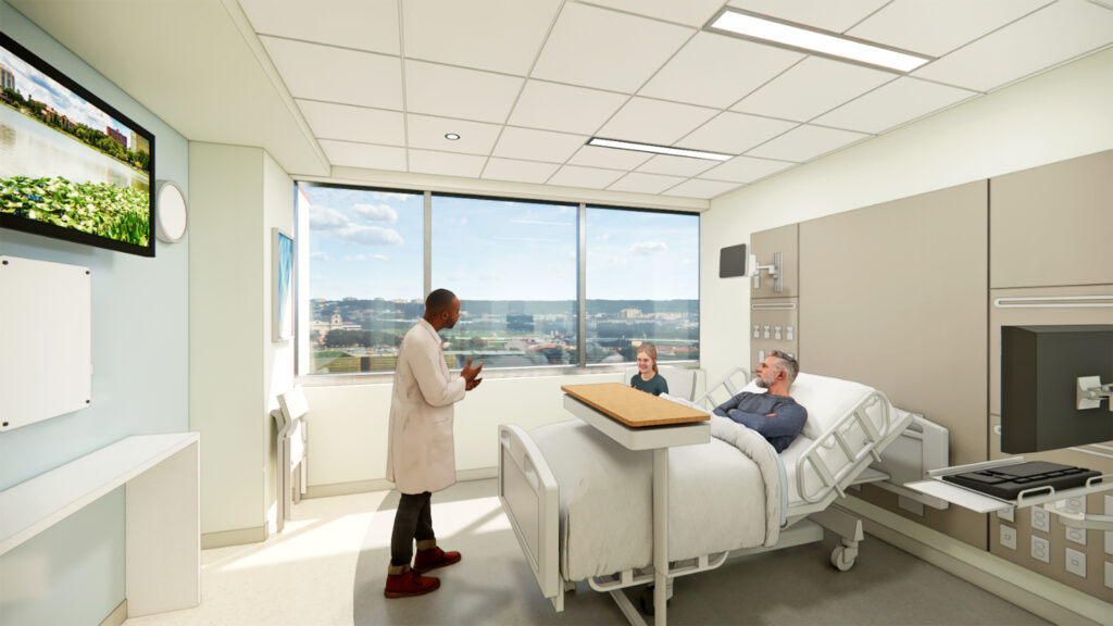 AdventHealth Daytona Beach vertical expansion patient room rendering