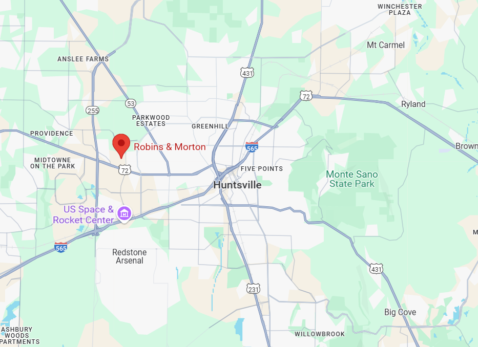 Google Maps view of Robins & Morton Huntsville