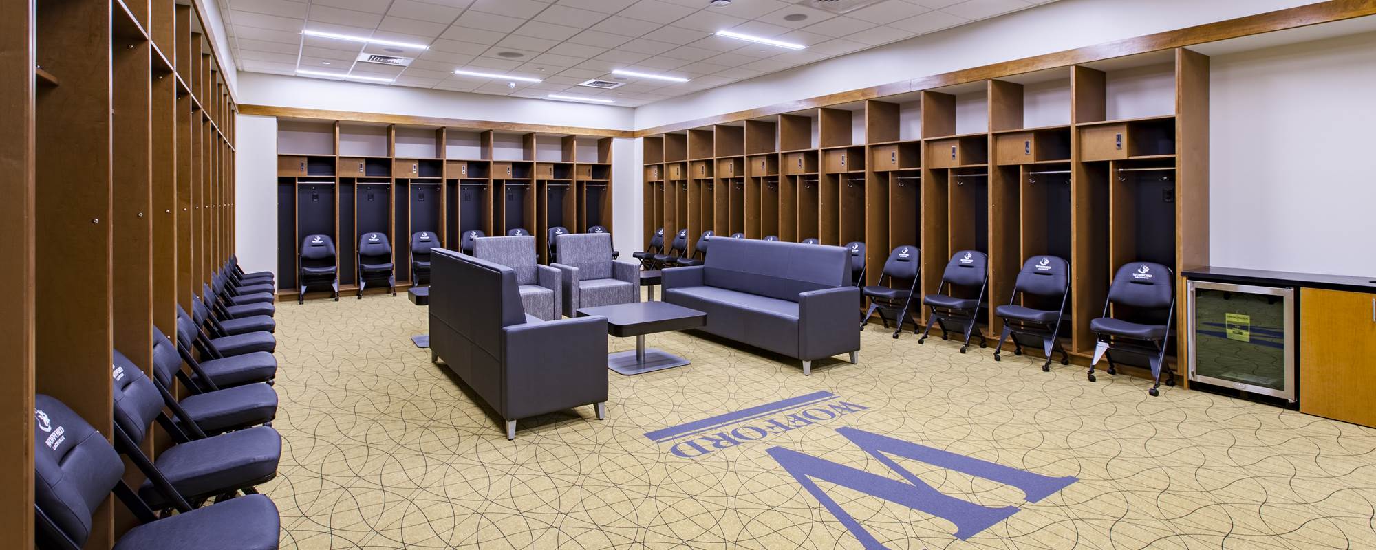 Locker room inside the Jerry Richardson Indoor Arena at Wofford College