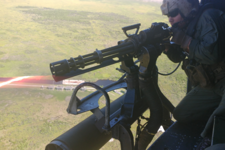 soldier in a helicopter